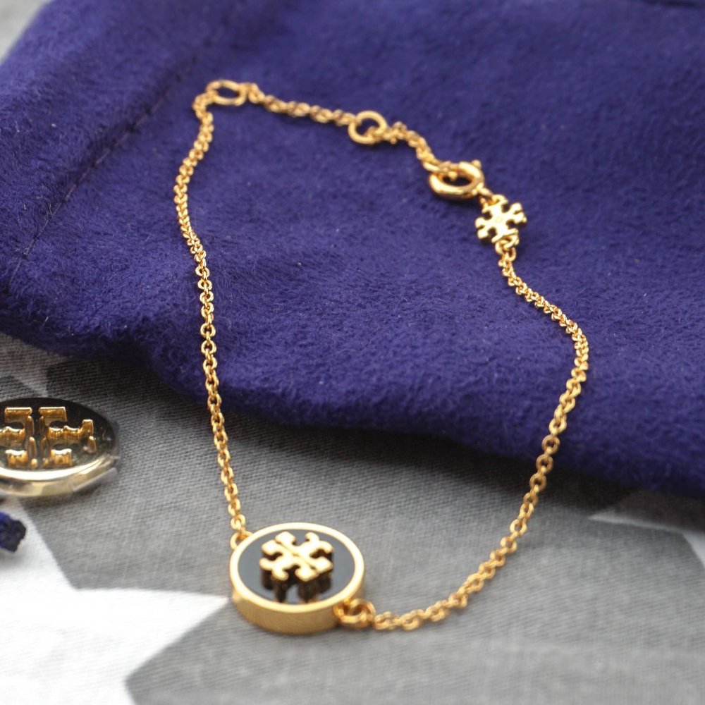 Tory Burch Kira Enamel Chain Bracelet in Black (Brand New 2022 Model)